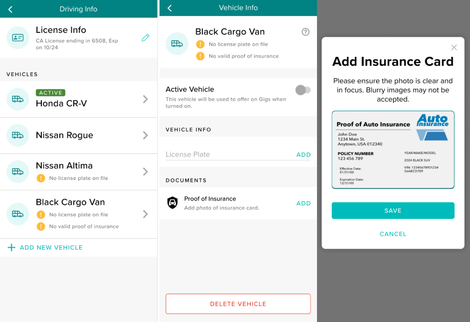 Adding your vehicle's proof of insurance